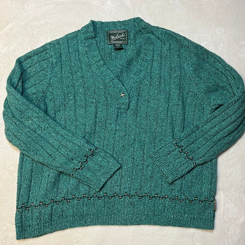 Vintage Woolrich Knit Sweater Wool Blend Henley 90s Y2K